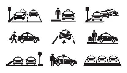 Various taxi pickup and drop-off scenarios at designated zones © Vector Galaxy