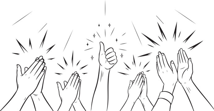 Hand Drawn sketch style of Human hands clapping ovation.Balck and white vector illustration.