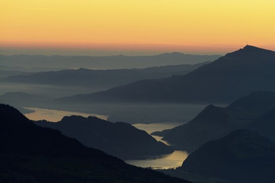 Queen of the Mountains, Rigi Mountain with Lake Lucerne in the foreground, Brienzer Rothorn Mountain, Brienz, Switzerland, Europe