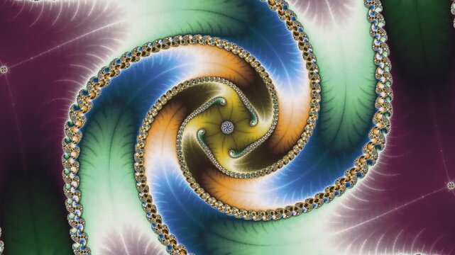 Psychedelic fractal imagery showcases mesmerizing spiral patterns and vibrant color gradients in a continuous zoom through self similar mathematical structures and infinite geometric complexity