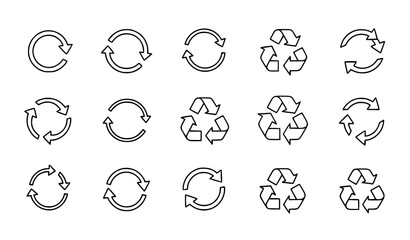 Obraz premium Recycle and refresh arrow icon collection circular loop symbol vector illustration
