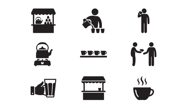 Various illustrations depicting coffee preparation and social interactions around coffee
