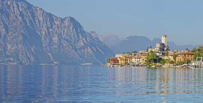 Historic coastal town of Malcesine with the castle Castello Scaligero, Malcesine, Eastern Lake Garda, Verona Italy, Trentino-Alto Adige, Italy