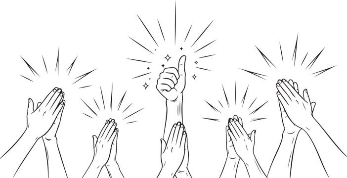 Hand Drawn sketch style of Human hands clapping.Ok Sign black and white vector illustration.
