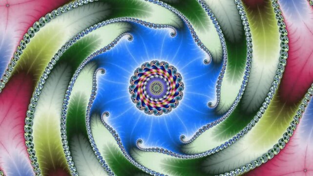 Psychedelic fractal imagery showcases mesmerizing spiral patterns and vibrant color gradients in a continuous zoom through self similar mathematical structures and infinite geometric complexity