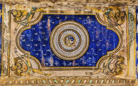 Indian ceiling painting, Brihadeeswarar Temple, Thanjavur, Tamil Nadu, India