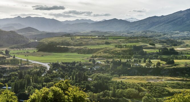 View of Speargrass Flat, Crown Range, near Queenstown, South Island, New Zealand