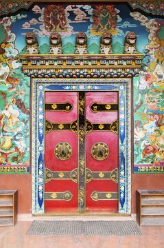 Decorated Door, Boudhanath Stupa, Largest Asian Stupa, Unesco World Heritage Site, Kathmandu, Nepal