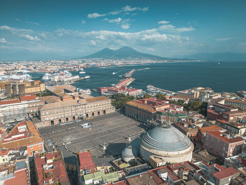 aerial view of naples, napoli italy, piazza plebiscito