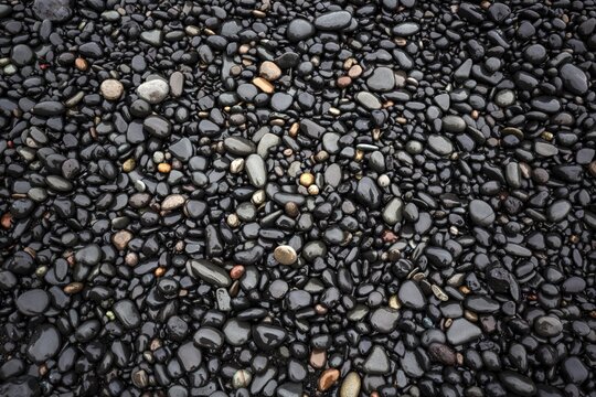 Black lava pebbles at Reynisfjara Beach, near Vik, South Iceland, Iceland