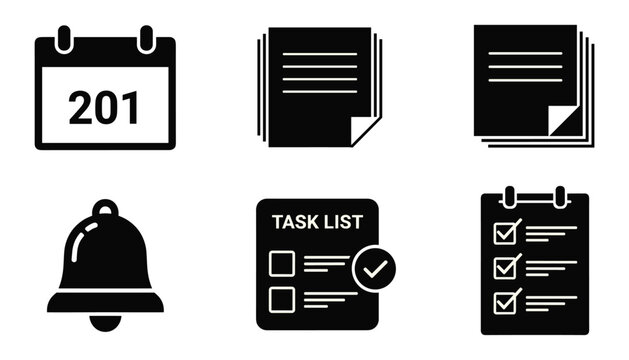 Task management icons set for calendar checklist and notificationsTask management icons set for calendar checklist and notifications