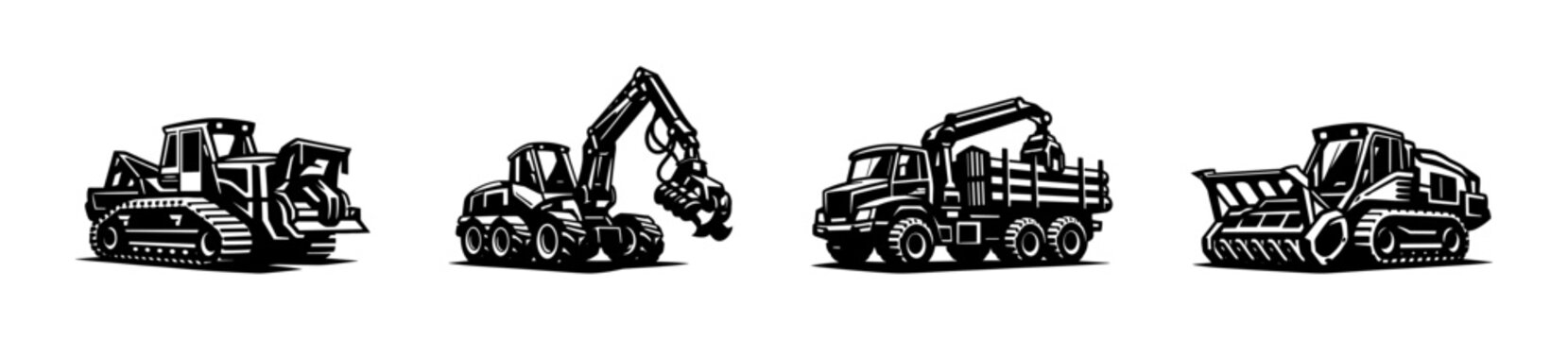 Heavy construction vehicles silhouette set, vector illustration, industrial equipment clipart