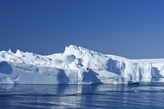 Gigantic icebergs in the ice fjord, UNESCO World Heritage Site, Ilulissat, Disko Bay, West Greenland, Greenland