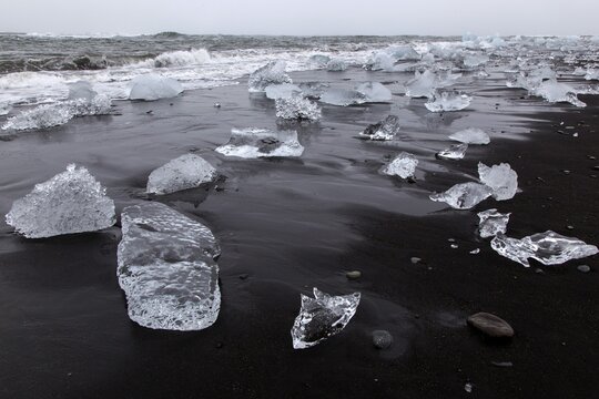 Ice floes on the Jokulsarlon lava beach, Iceland