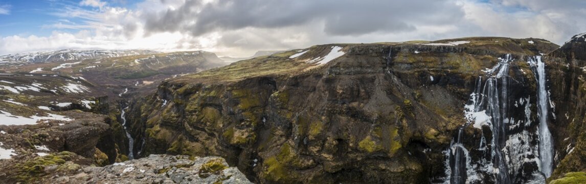 Canyon of Glymur, 196 meter high waterfall, Hvalfjar&eth;arsveit, Western Region, Iceland