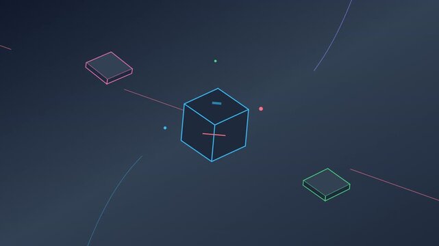 Abstract Geometric Icon Set with Isometric Cubes and Lines