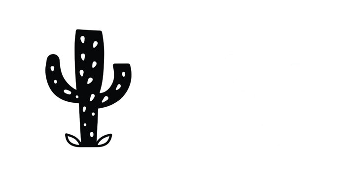 A simple black and white vector illustration of a saguaro cactus with small white polka dot spots