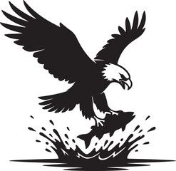 Fototapeta premium Eagle Soaring with Wings Spread, Majestic Bird of Prey in Flight, American Bald Eagle Vector Silhouette, Powerful Raptor Wildlife Graphic