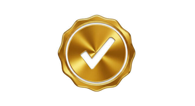 Golden check mark seal isolated on transparent background