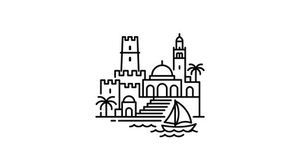 Naklejka premium Minimalist Mediterranean Townscape in Outline