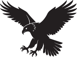 Obraz premium Eagle Soaring with Wings Spread, Majestic Bird of Prey in Flight, American Bald Eagle Vector Silhouette, Powerful Raptor Wildlife Graphic