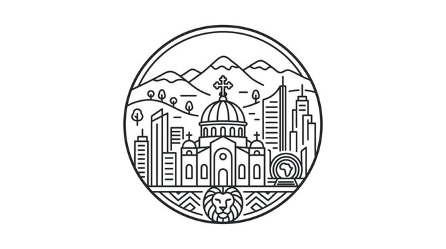 Addis Ababa Cityscape Line Art in a Circle