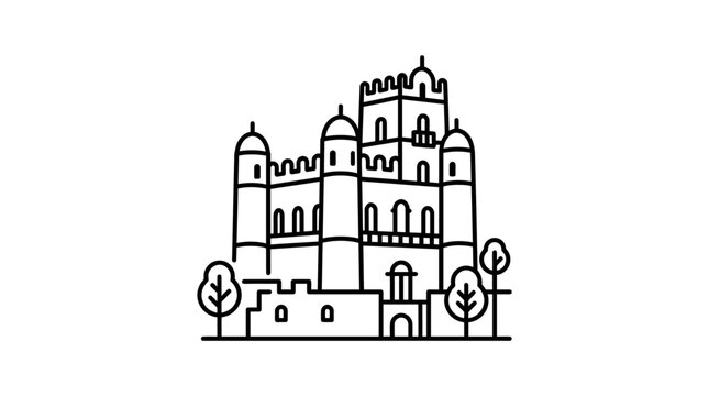 Minimalist Black Line Art of Gondar Castle Ethiopia