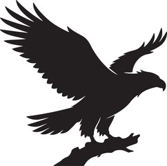 Fototapeta premium Eagle Soaring with Wings Spread, Majestic Bird of Prey in Flight, American Bald Eagle Vector Silhouette, Powerful Raptor Wildlife Graphic