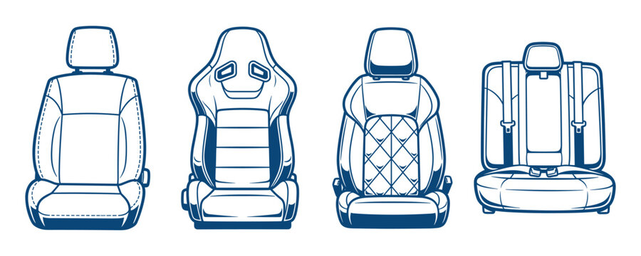 Automobile seat variety including racing bucket and standard passenger in vector