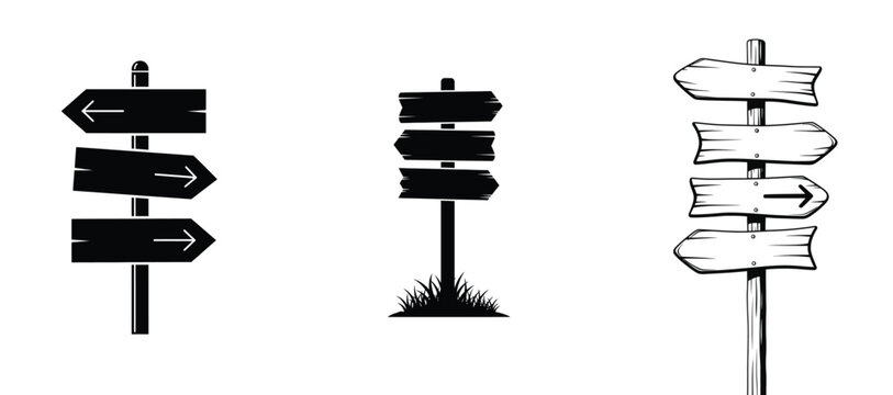 Set of 3 directional signpost icons vector