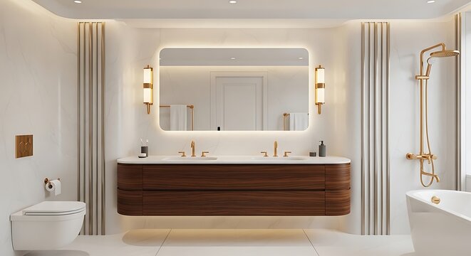 Elegant Bathroom Design with Modern Vanity and Mirror.