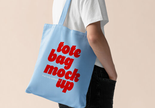 Tote Bag Mockup Side View With Clean Studio Background