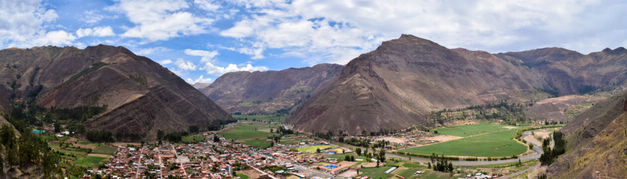 panoramic view, town in the middle of mountains coya Town sky blue viewpoint from glass balcony