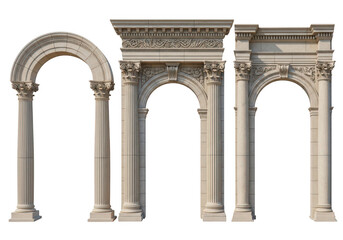 Fototapeta premium Three distinct architectural stone arches with ornate classical columns and detailed entablatures
