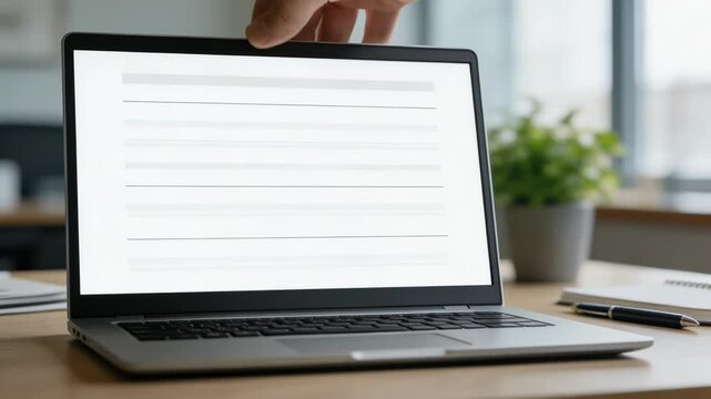 Clear focus on the printfriendly version of a licensing records report on a laptop screen with blurred surroundings in a professional office setting.
