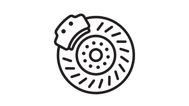 Brake disc and caliper icon with ventilated rotor and pads for automotive repair and service featuring car parts, vehicle, transportation with