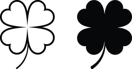 Obraz premium Outlined and solid four leaf clover vector illustration, black and white symmetrical lucky charm design, nature inspired decorative symbol for graphic design and pattern art