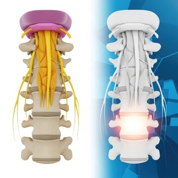 Comparison of healthy and degenerated spinal discs with nerve compression