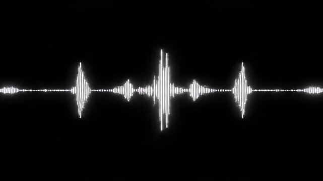 Glowing white sound wave on black background for audio visualization