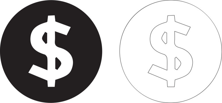 Dollar currency icon illustration in black and white with simple minimal line art style