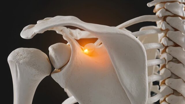 Shoulder Joint Pain Illustration on Human Skeleton Model