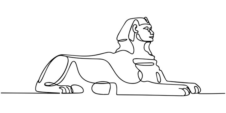 Vector illustration of a single sphinx icon in one line drawing style