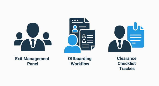 Human resources employee exit management offboarding workflow and clearance checklist digital flat vector icons