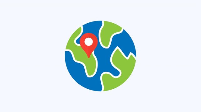 Globe with red map marker for travel blogs, locationbased apps, worldwide business concepts, and technology websites. Explore global positioning.