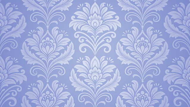 Seamless vintage damask floral pattern in a elegant periwinkle blue color, luxury classic wallpaper background with decorative ornamental elements for textile or interior design