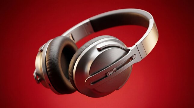 Professional Wireless Bluetooth Over-Ear Headphones on Red Studio Background