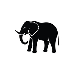 Fototapeta premium Full body elephant silhouette walking gracefully its trunk curled black isolated