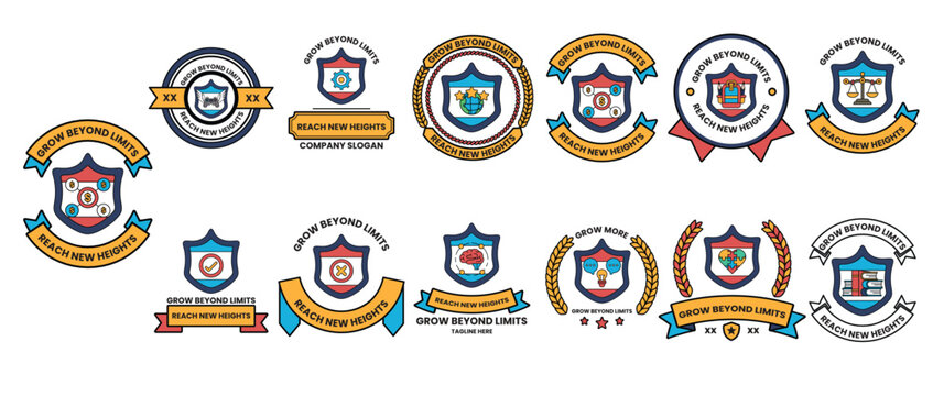 Set of colorful, vintage-style emblems and badges
