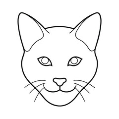 Cat face outline drawing, simple feline head, front view, cute pet illustration © Abdus