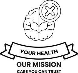 Fototapeta premium Simple outline of a brain with a cross mark above it